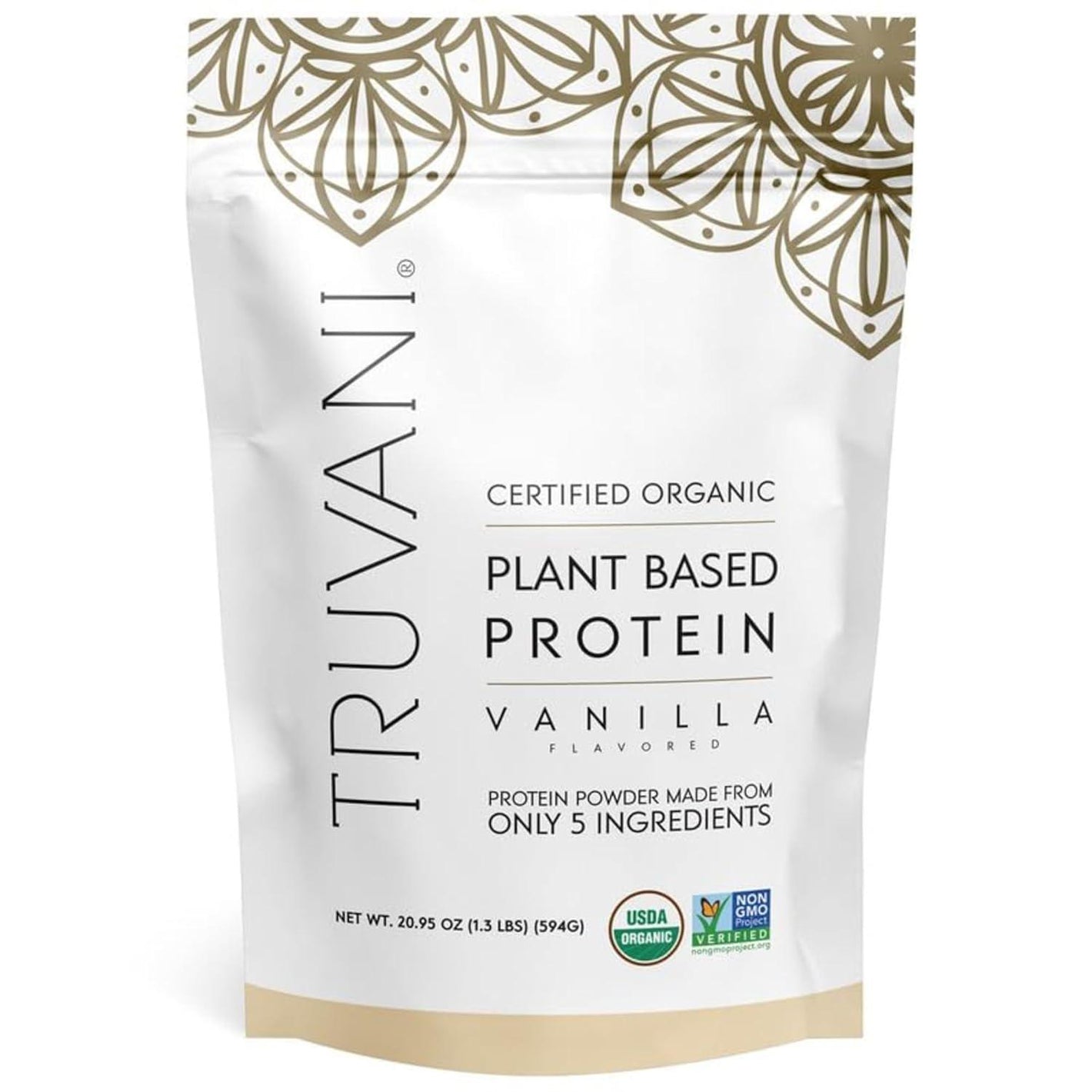 Truvani Vegan Pea Protein Powder, Vanilla, 20g Organic Plant-Based Protein per Serving, 20 Servings, Keto, Gluten & Dairy-Free, Low Carb, No Added Sugar