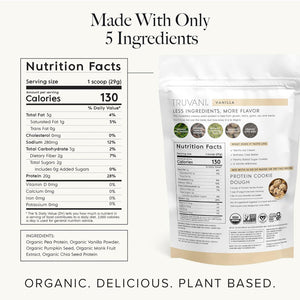 Truvani Vegan Pea Protein Powder, Vanilla, 20g Organic Plant-Based Protein per Serving, 20 Servings, Keto, Gluten & Dairy-Free, Low Carb, No Added Sugar