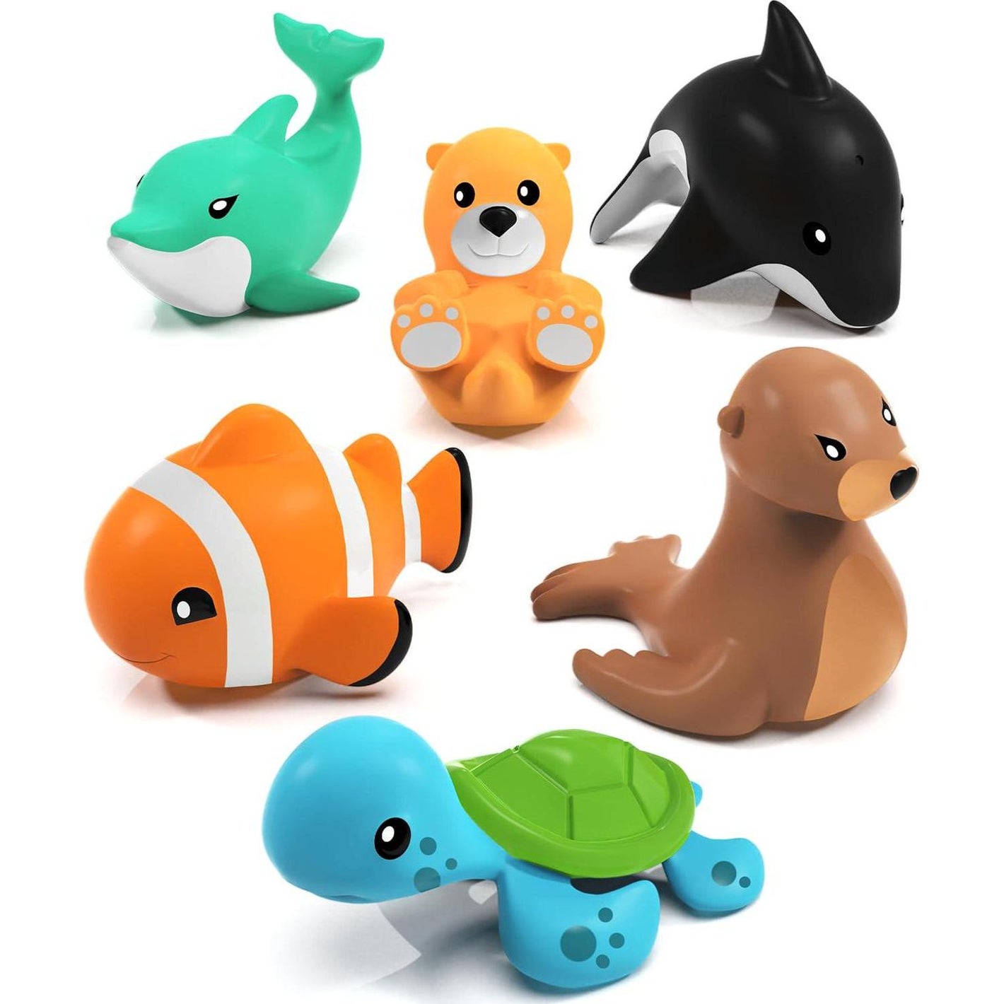 Tub Works Mold Free Bath Toys 6 Pack Soft Squeezable Water Toys for Toddlers and Babies