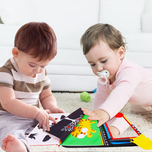 Tummy Time Baby Mirror Toy with Crinkle Book and Teether High Contrast Sensory Toy for Newborns Boys Girls 0 to 6 Months