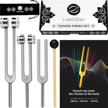 Tuning Forks For Healing (128Hz, 256Hz, 512Hz) Authentic Body Weighted Tuning Forks Medical For Healing Chakra Set Yoga And Meditation Accessories Tuning Fork Set Frequency Healing Devices,