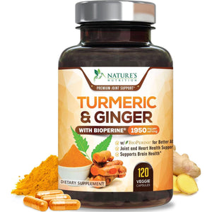 Nature's Nutrition Turmeric Curcumin Supplement, 1950mg, Organic Turmeric & Ginger, 95% Curcuminoids, 120 Capsules, Vegan Joint Support