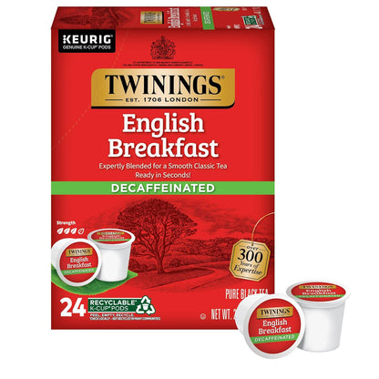 Twinings Decaffeinated English Breakfast Black Tea K-Cup Pods for Keurig, 24 Count, Smooth Flavor, Enjoy Hot or Iced (Packaging May Vary)