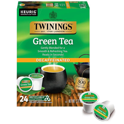 Twinings Decaffeinated Green Tea K-Cup Pods, 24 Count, Smooth Flavor & Enticing Aroma, Enjoy Hot or Iced