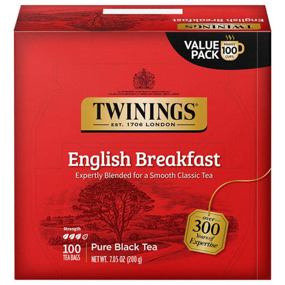 Twinings Twinings English Breakfast Black Tea Individually Wrapped Bags, 100 Count (Pack Of 1), Smooth, Flavourful, And Robust, Caffeinated, Enjoy Hot Or Iced | Packaging May Vary