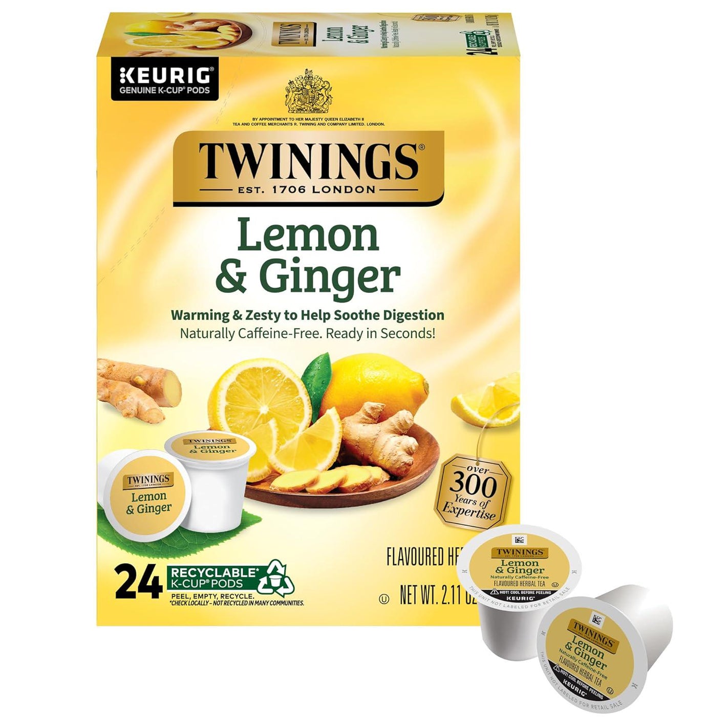 Twinings Twinings Lemon And Ginger Herbal Tea K-Cup Pods For Keurig, 24 Count (Pack Of 1), Naturally Caffeine-Free, Enjoy Hot Or Iced | Packaging May Vary
