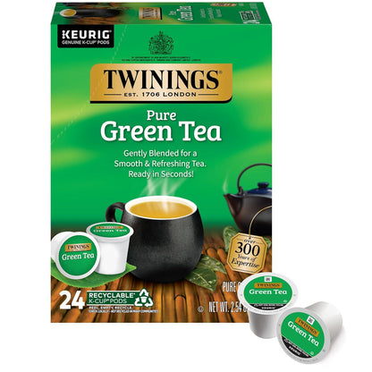 Twinings Pure Green Tea K-Cup Pods for Keurig, 24 Count, Smooth Flavor with Enticing Aroma, Caffeinated, Enjoy Hot or Iced