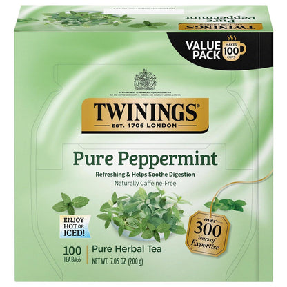 Twinings Twinings Pure Peppermint Herbal Tea Individually Wrapped Bags, 100 Count (Pack Of 1), Fresh Minty Flavour, Naturally Caffeine-Free, Enjoy Hot Or Iced | Packaging May Vary