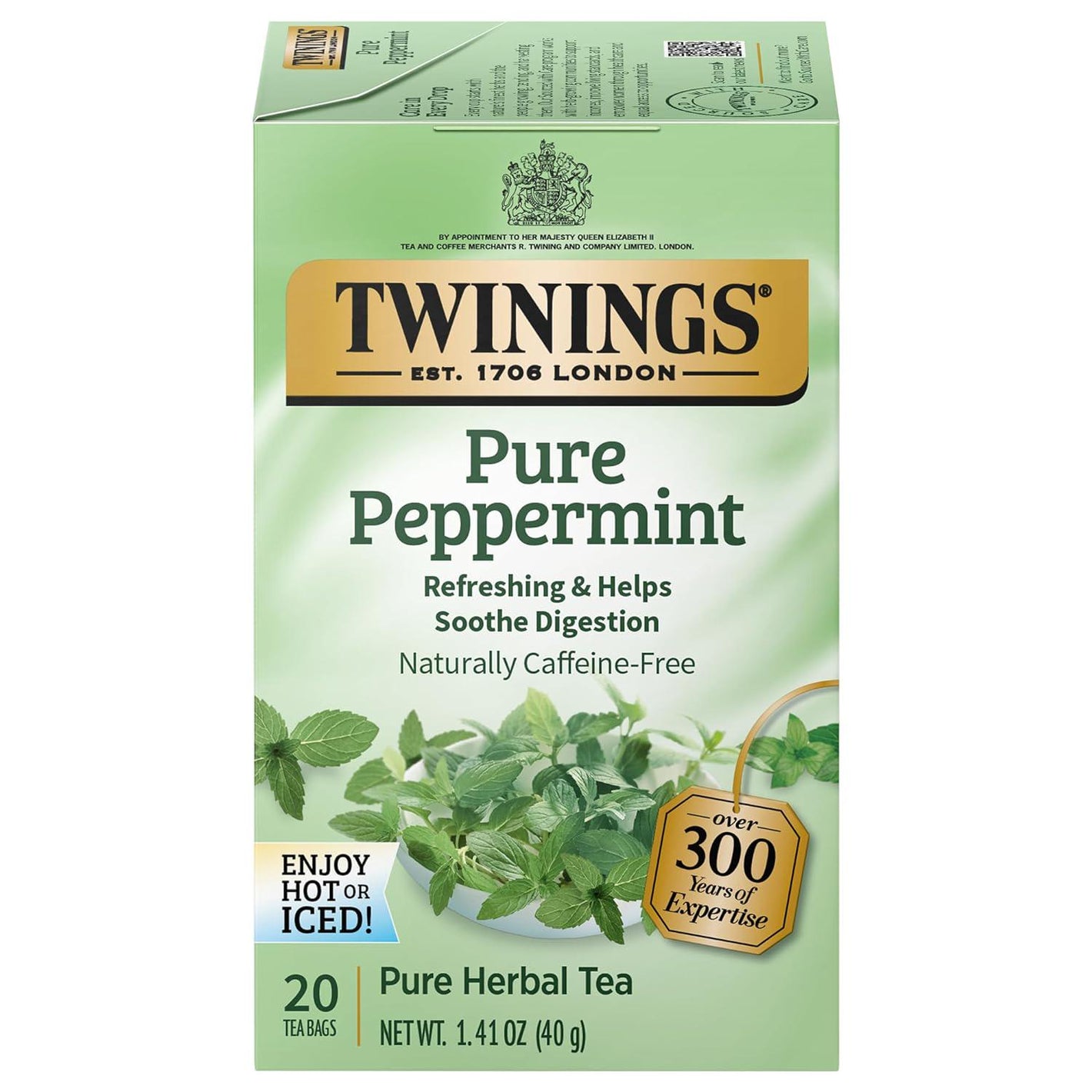 Twinings Twinings Pure Peppermint Individually Wrapped Tea Bags, 20 Count (Pack Of 1), Fresh Minty Flavour, Naturally Caffeine Free, Enjoy Hot Or Iced | Packaging May Vary
