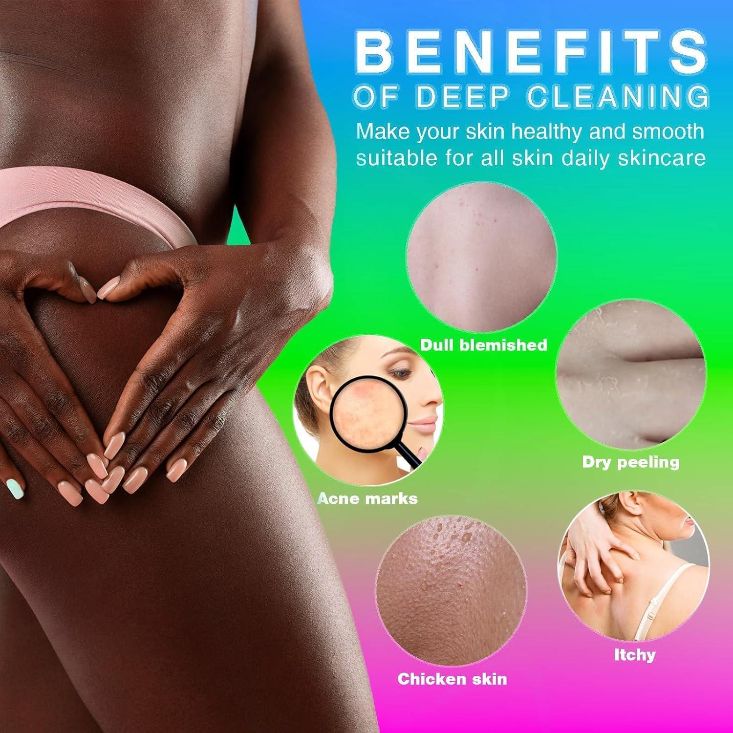 UJFQBH 3 Pieces African Bath Sponge African Net Long Net Bath Sponge Exfoliating Shower Body Scrubber Back Scrubber Skin Smoother,Great For Daily Use (Purple Pink Green),