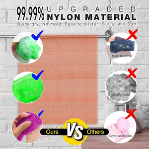 UJFQBH 3 Pieces African Bath Sponge African Net Long Net Bath Sponge Exfoliating Shower Body Scrubber Back Scrubber Skin Smoother,Great For Daily Use (Purple Pink Green),