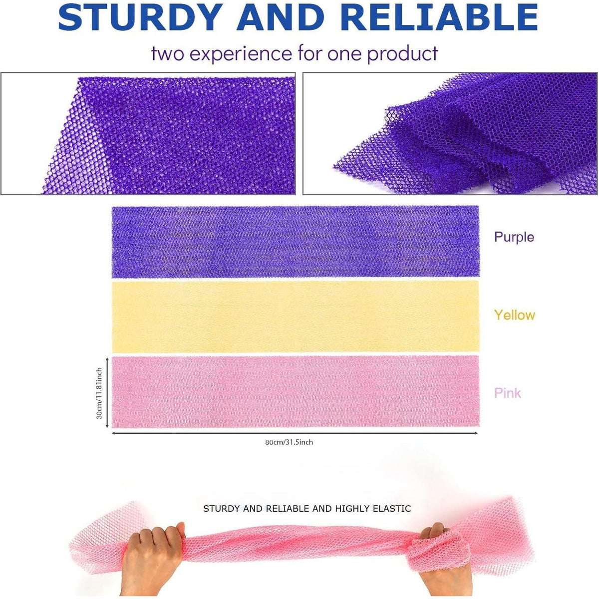 UJFQBH 3 Pieces African Bath Sponge African Net Long Net Bath Sponge Exfoliating Shower Body Scrubber Back Scrubber Skin Smoother,Great For Daily Use (Pink,Yellow,Purple),