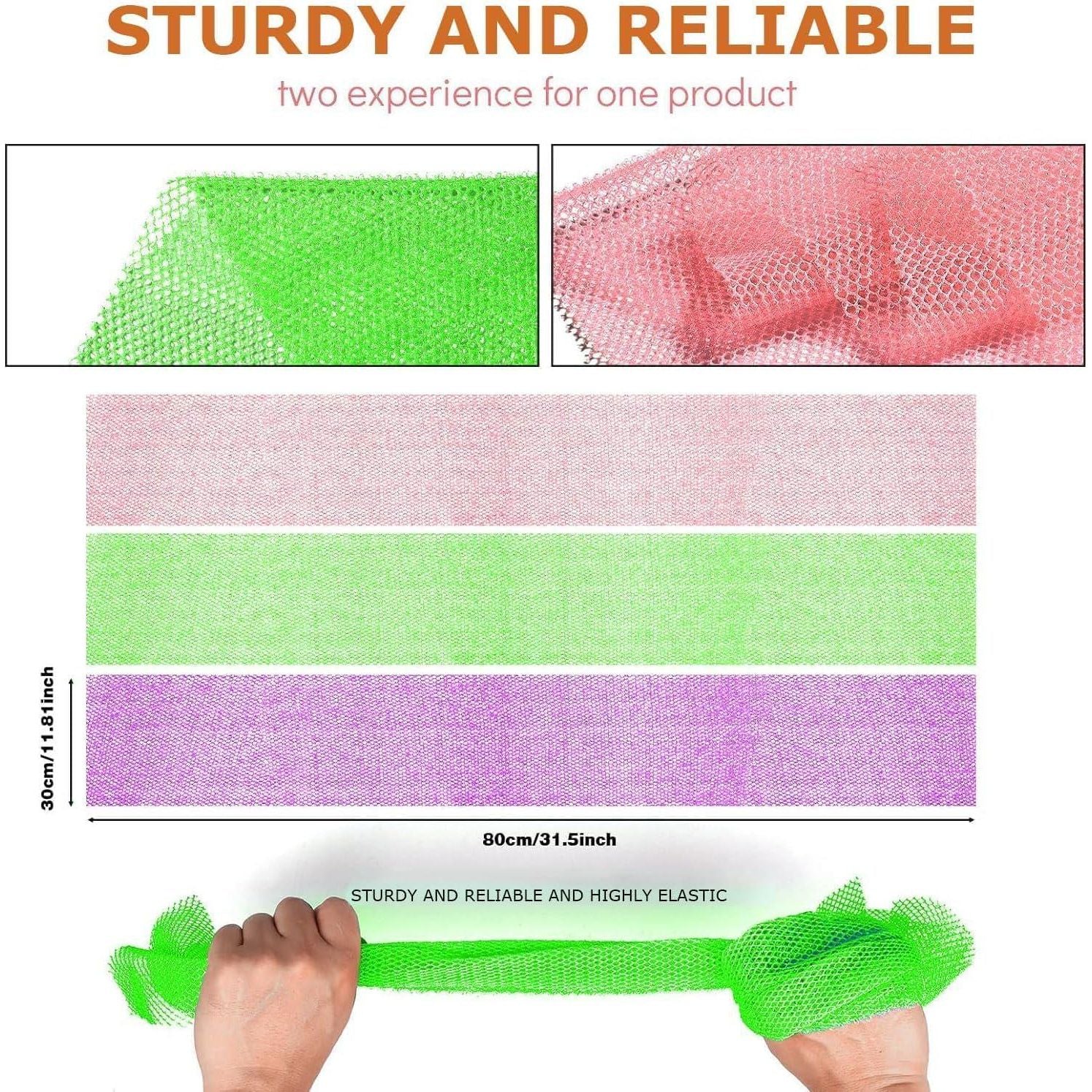 UJFQBH 3 Pieces African Bath Sponge African Net Long Net Bath Sponge Exfoliating Shower Body Scrubber Back Scrubber Skin Smoother,Great For Daily Use (Purple Pink Green),