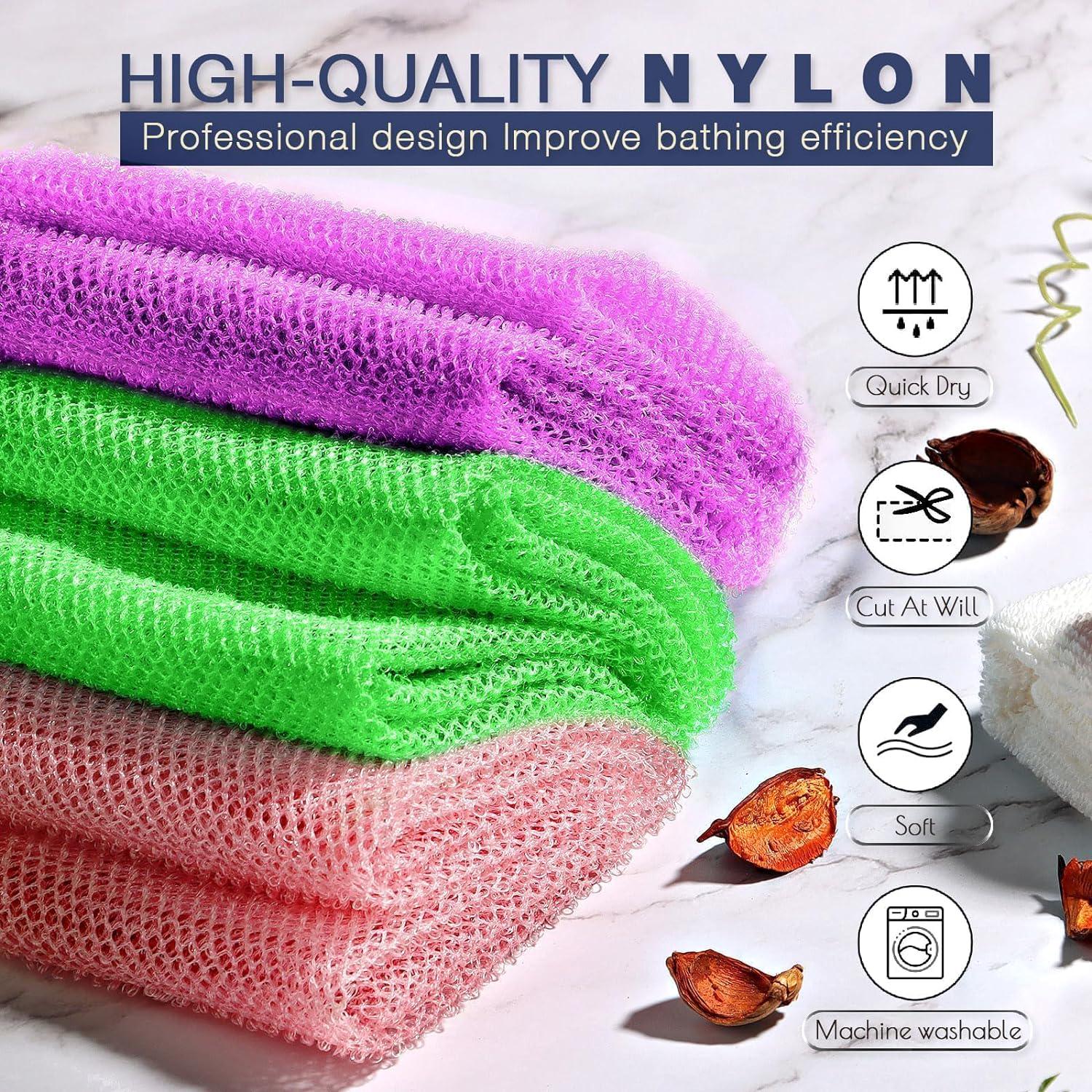 UJFQBH 3 Pieces African Bath Sponge African Net Long Net Bath Sponge Exfoliating Shower Body Scrubber Back Scrubber Skin Smoother,Great For Daily Use (Purple Pink Green),