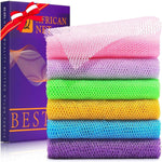 UJFQBH 6 Pieces African Bath Sponge African Net Long Net Bath Sponge Exfoliating Shower Body Scrubber Back Scrubber Skin Smoother,Great For Daily Use (Purple, Purple, Pink, Orange, Blue, Green),