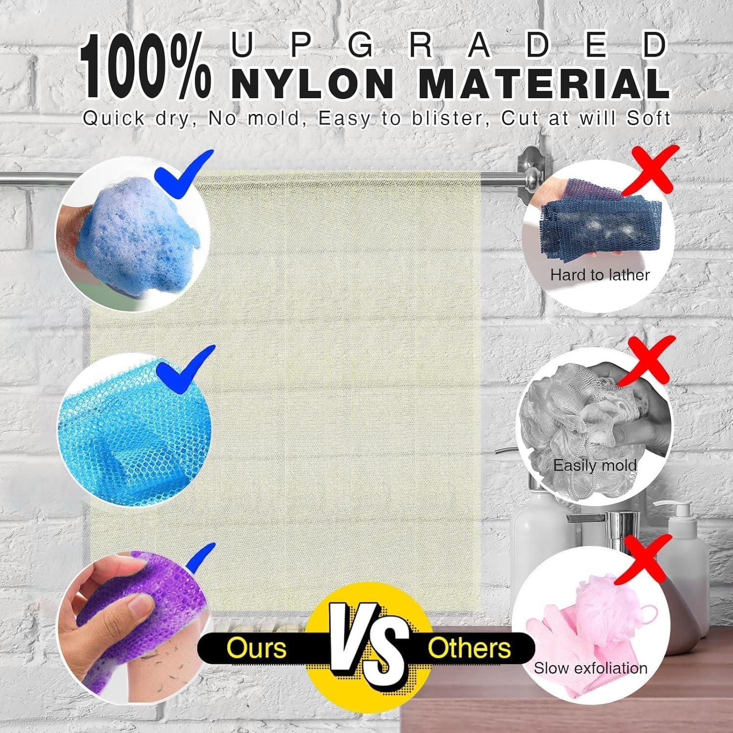 UJFQBH 6 Pieces African Bath Sponge African Net Long Net Bath Sponge Exfoliating Shower Body Scrubber Back Scrubber Skin Smoother,Great For Daily Use (Purple, Purple, Pink, Orange, Blue, Green),