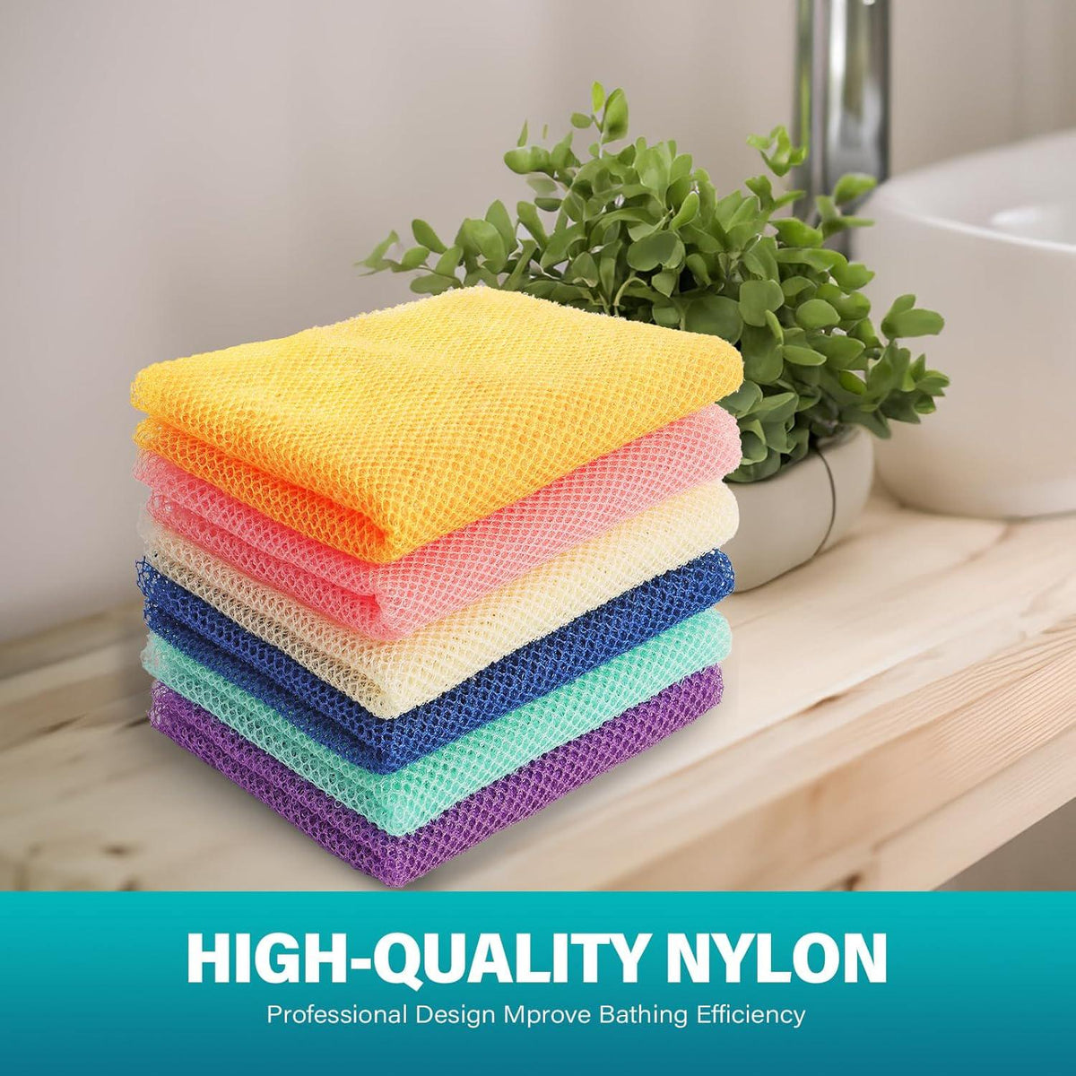 UJFQBH 6 Pieces African Net Sponge Long Bath Sponge Exfoliating Shower Body Scrubber For Daily Use, Terrific For Smoother Skin - Back Scrubber For A Refreshing Experience (Purple - Orange),