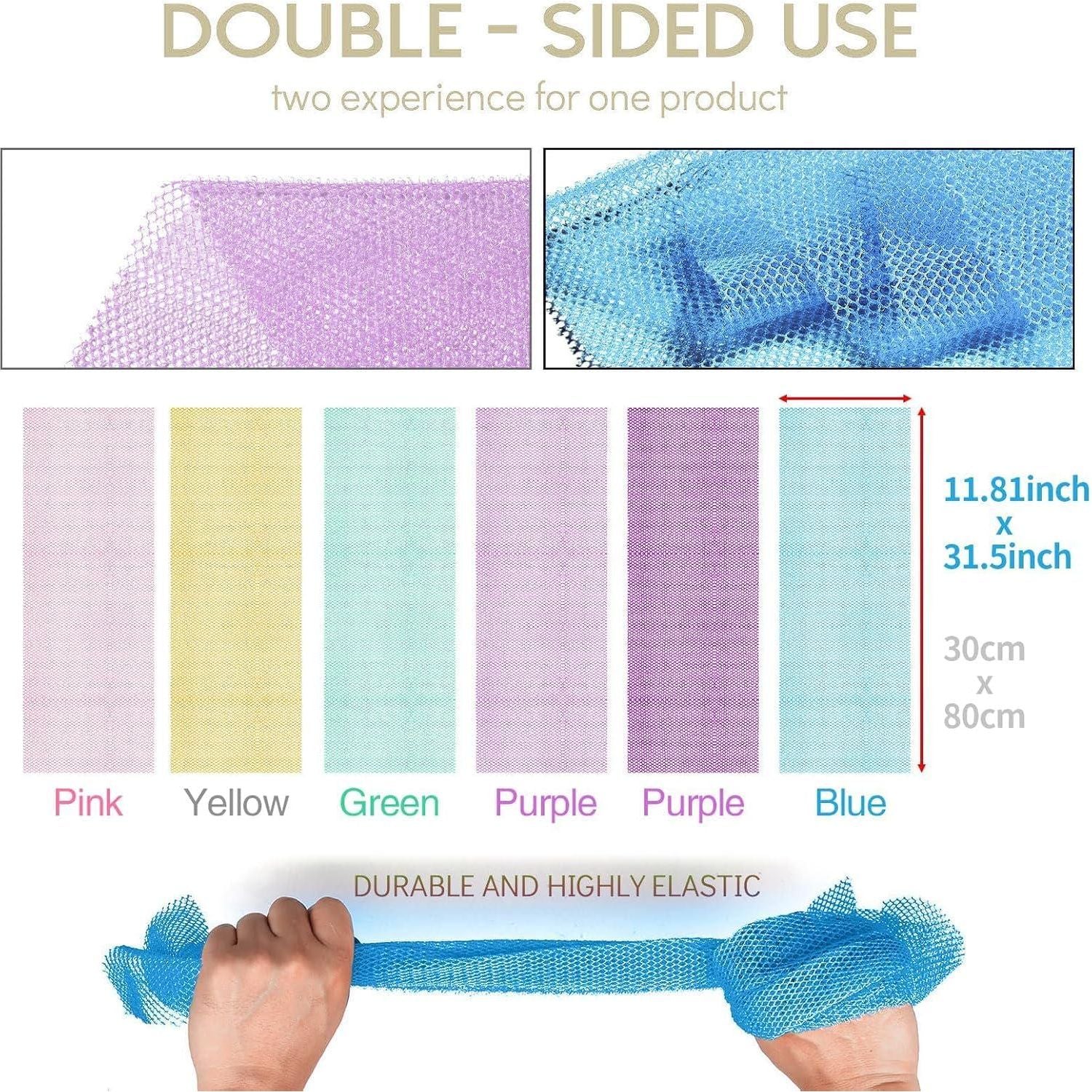 UJFQBH 6 Pieces African Bath Sponge African Net Long Net Bath Sponge Exfoliating Shower Body Scrubber Back Scrubber Skin Smoother,Great For Daily Use (Purple, Purple, Pink, Orange, Blue, Green),