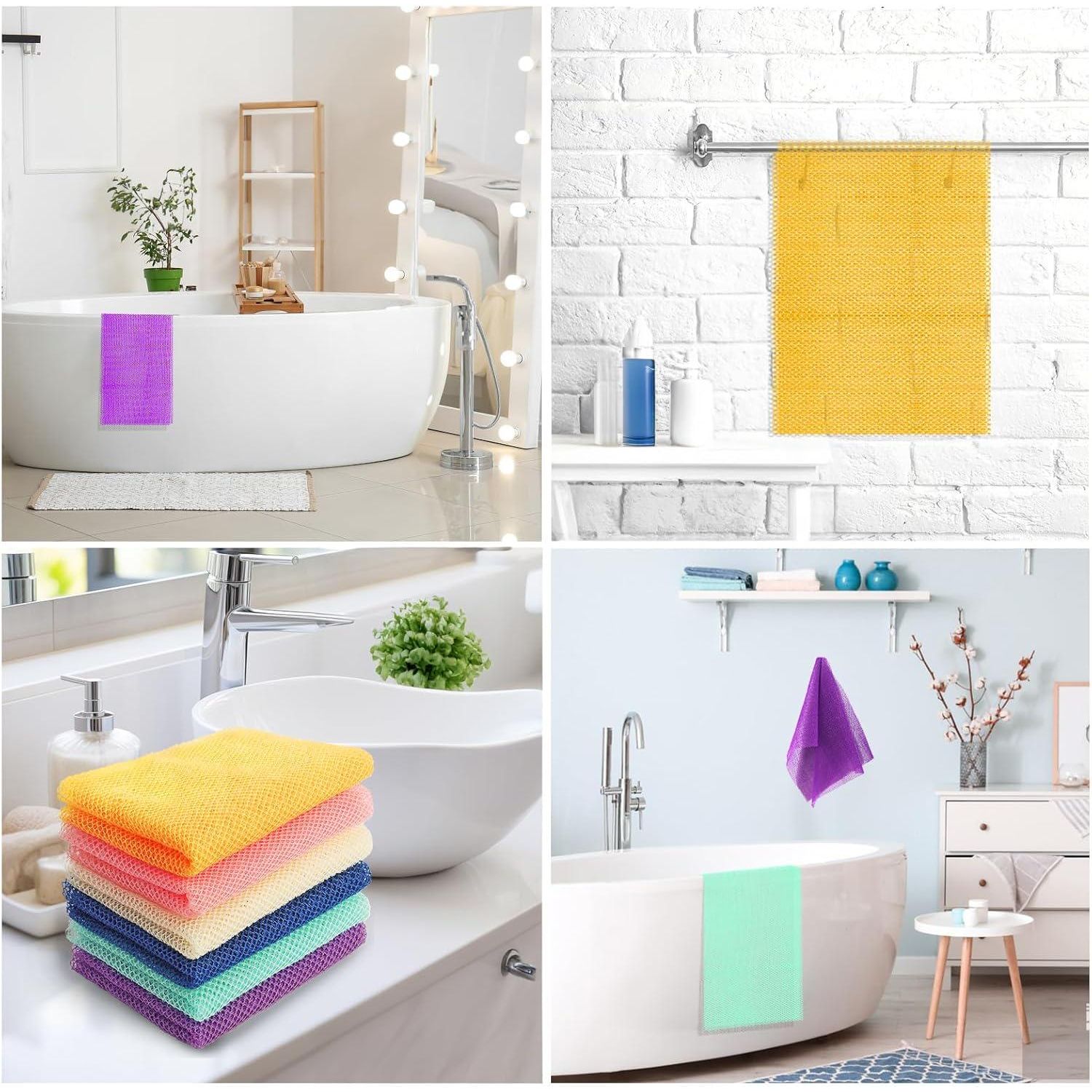 UJFQBH 6 Pieces African Net Sponge Long Bath Sponge Exfoliating Shower Body Scrubber For Daily Use, Terrific For Smoother Skin - Back Scrubber For A Refreshing Experience (Purple - Orange),