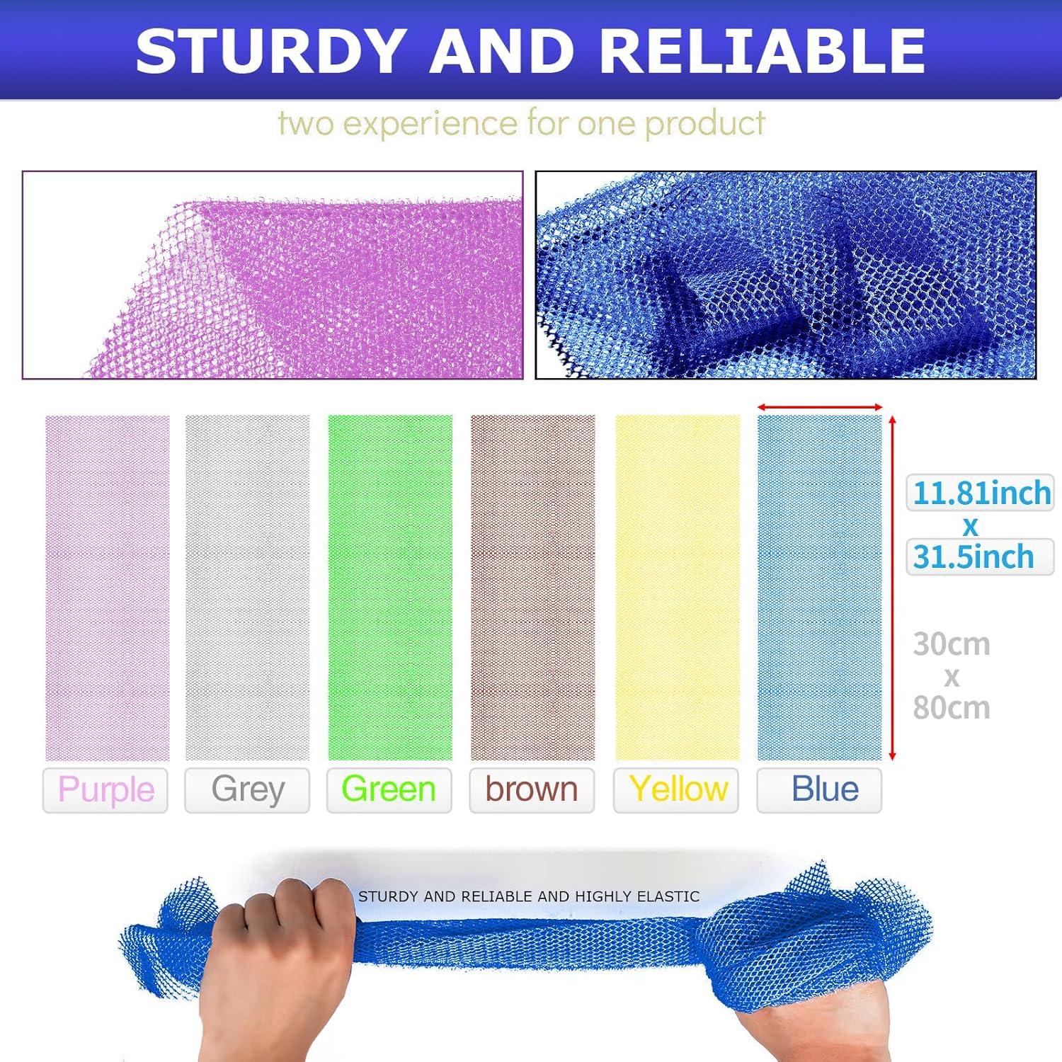 UJFQBH 6 Pieces African Net Sponge Long Bath Sponge Exfoliating Shower Body Scrubber For Daily Use, Terrific For Smoother Skin - Back Scrubber For A Refreshing Experience (Purple - Orange),