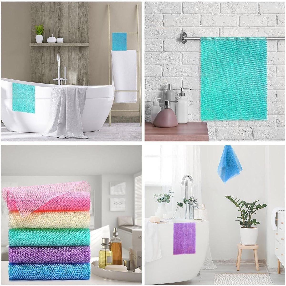 UJFQBH 6 Pieces African Bath Sponge African Net Long Net Bath Sponge Exfoliating Shower Body Scrubber Back Scrubber Skin Smoother,Great For Daily Use (Purple, Purple, Pink, Orange, Blue, Green),