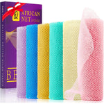 UJFQBH 6 Pieces African Net Sponge Long Bath Sponge Exfoliating Shower Body Scrubber For Daily Use, Terrific For Smoother Skin - Back Scrubber For A Refreshing Experience (Purple - Orange),
