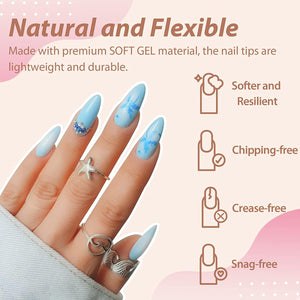 UNA GELLA UNA GELLA Almond Fake Nails 216pcs Almond Press On Nails Pre-shape Nails Tips For Full Cover Acrylic French False Nails For Nail Extension, DIY Salon 12 Sizes Gelly Tips