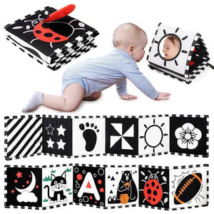 Urmywo High Contrast Tummy Time Baby Toy, Soft Black & White Crinkle Book for 0–3 Months, Visual Sensory Gift