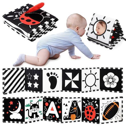 Urmywo High Contrast Tummy Time Baby Toy, Soft Black & White Crinkle Book for 0–3 Months, Visual Sensory Gift