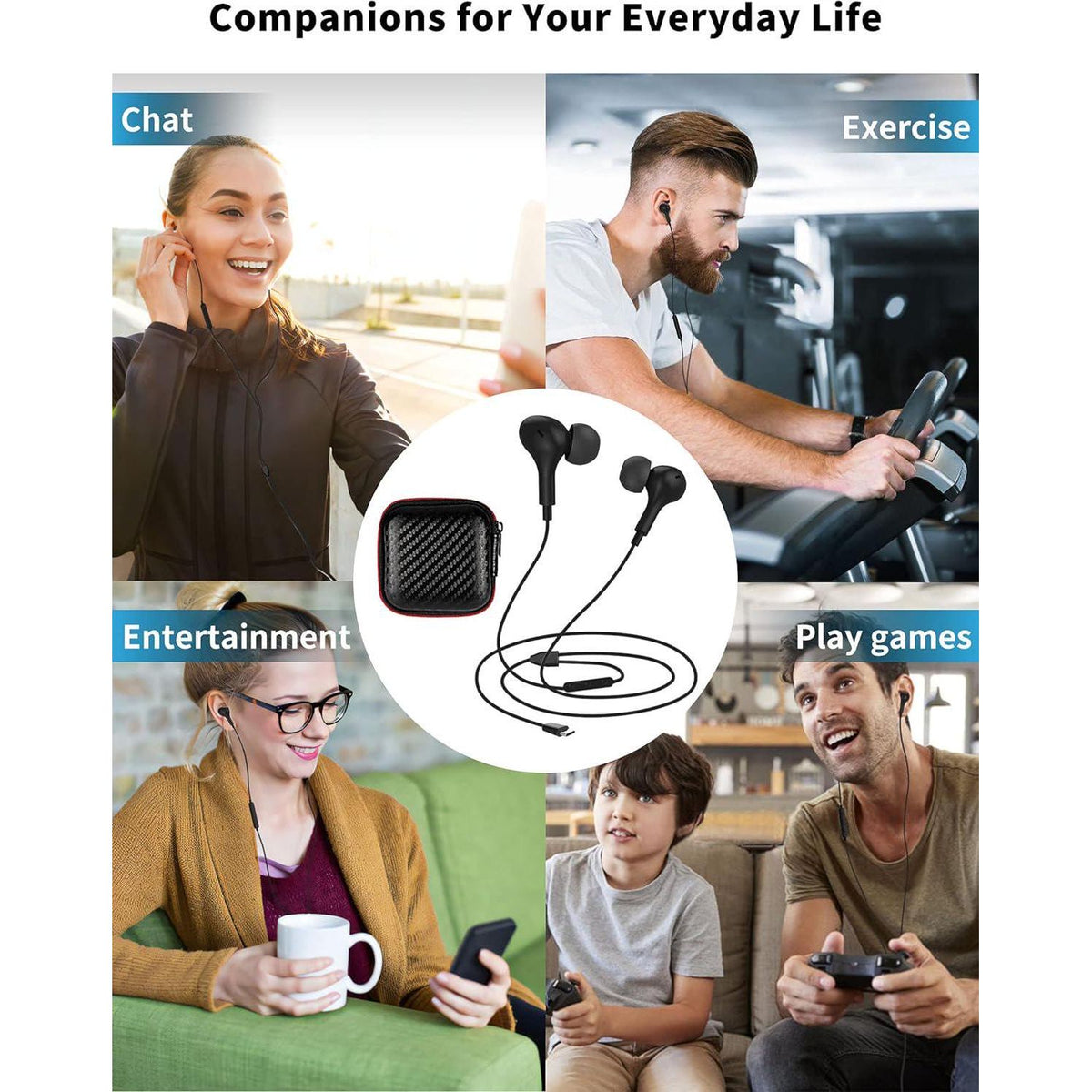 USB C Headphone For Samsung S23 FE S22 S21 S20 A53 A54 Wired Earbuds Magnetic In-Ear Type C Earphone With Microphone Volume Control Bass Stereo Noise Canceling For IPhone 15 Pro Max Pixel 6 6a 7a 8 5,