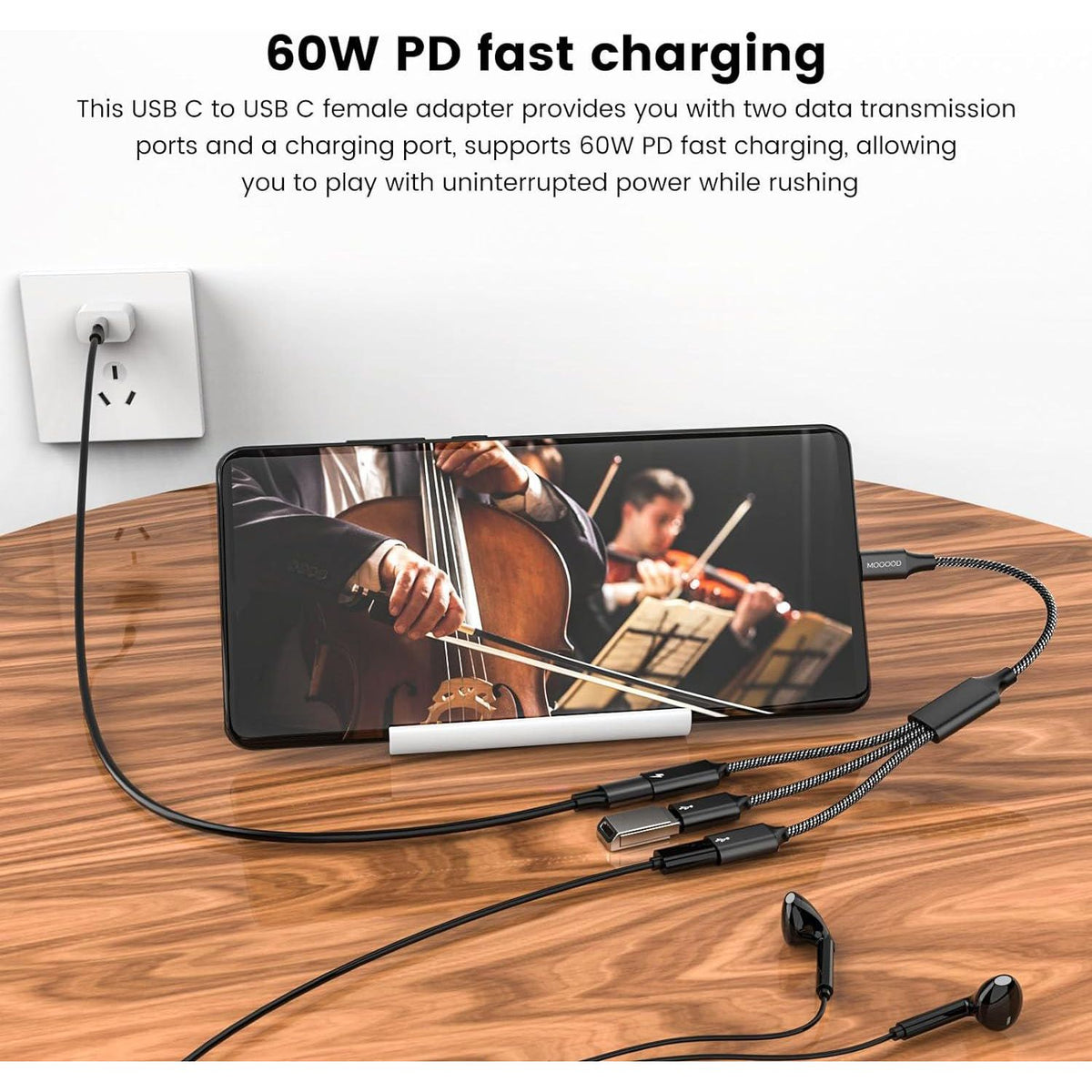 USB C To Dual USB C Female Adapter, 2 Ports, Not For Monitor And Charging, Incredibly Durable, Super Fit, 5V/0.9A Power Output,727376352228