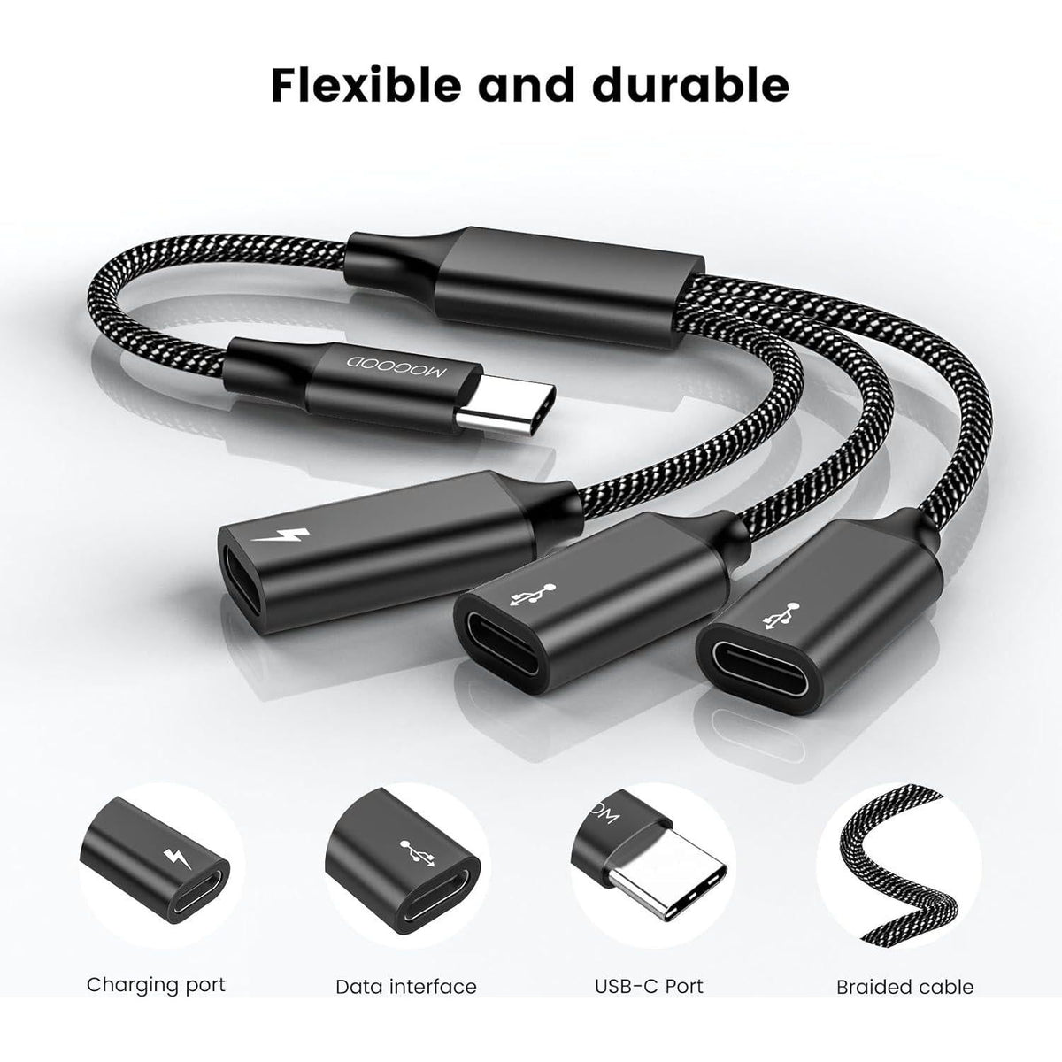 USB C To Dual USB C Female Adapter, 2 Ports, Not For Monitor And Charging, Incredibly Durable, Super Fit, 5V/0.9A Power Output,727376352228