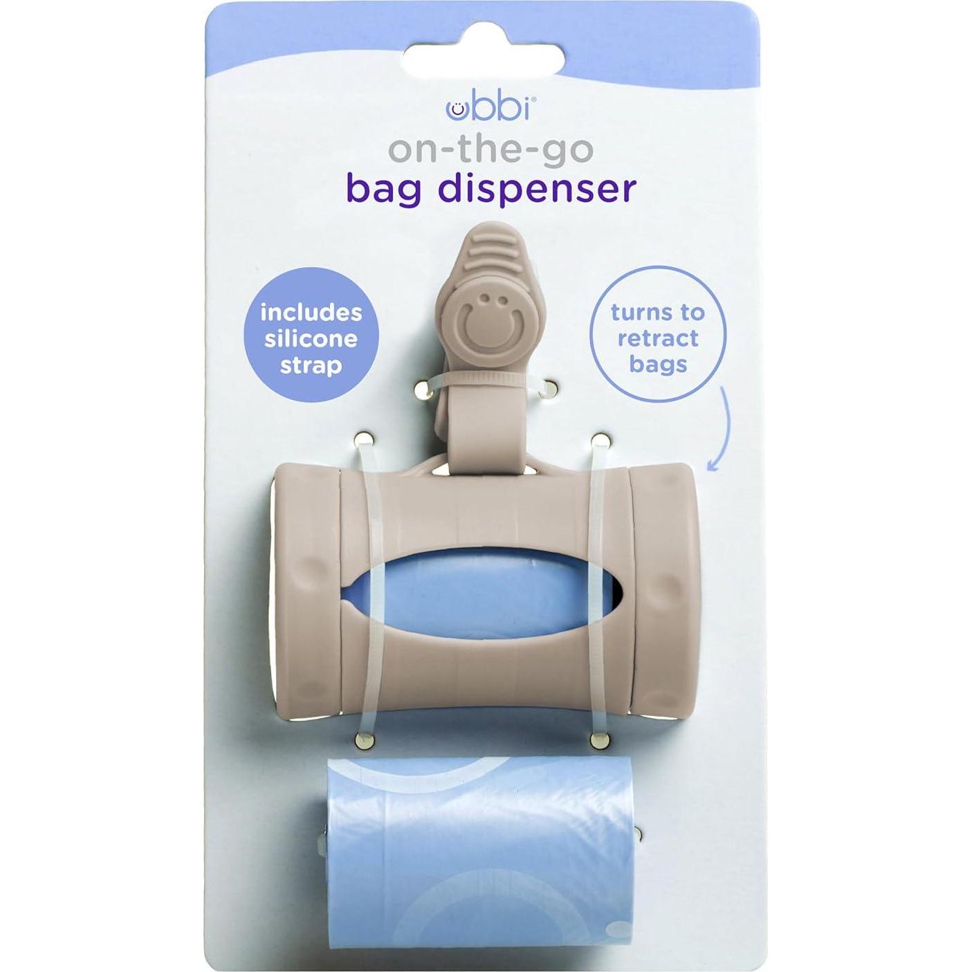 Ubbi Retractable On-the-Go Bag Dispenser For Baby Travel, Diaper Bag Accessory Must Have For Newborns, Helpful Baby Accessory, Taupe,698904102045