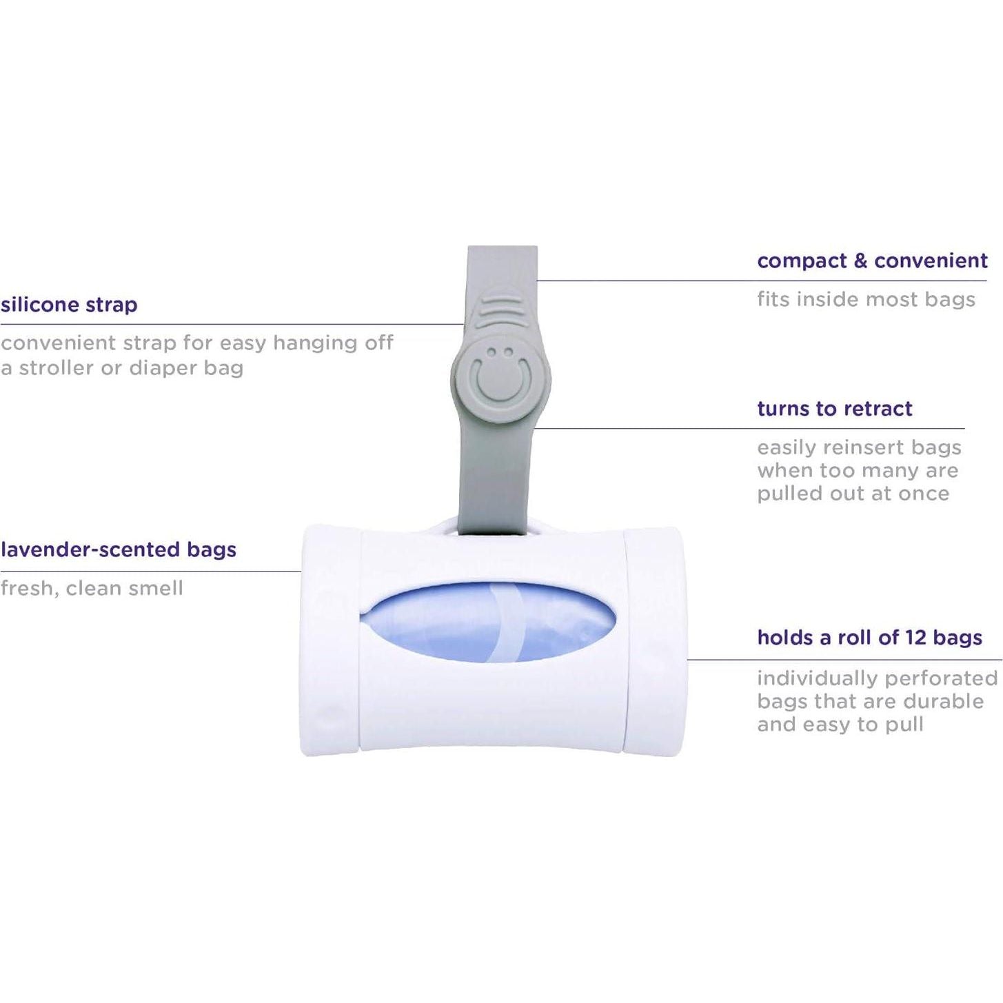 Ubbi Retractable On The Go Bag Dispenser For Baby Travel, Diaper Bag Accessory Must Have For Newborn, Helpful Baby Item, Baby Gift, Lavender Scented, White,698904101789