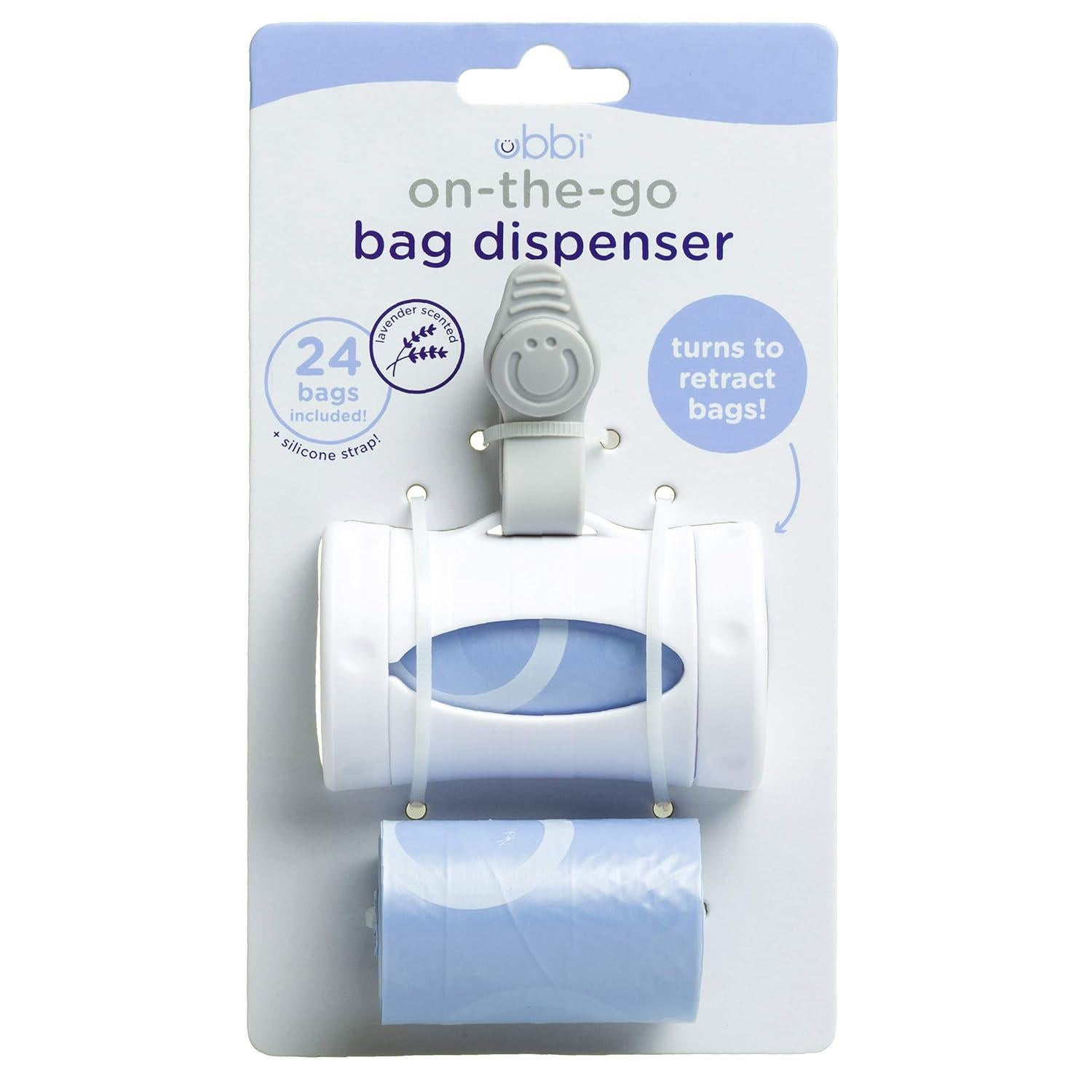 Ubbi Retractable On The Go Bag Dispenser For Baby Travel, Diaper Bag Accessory Must Have For Newborn, Helpful Baby Item, Baby Gift, Lavender Scented, White,698904101789