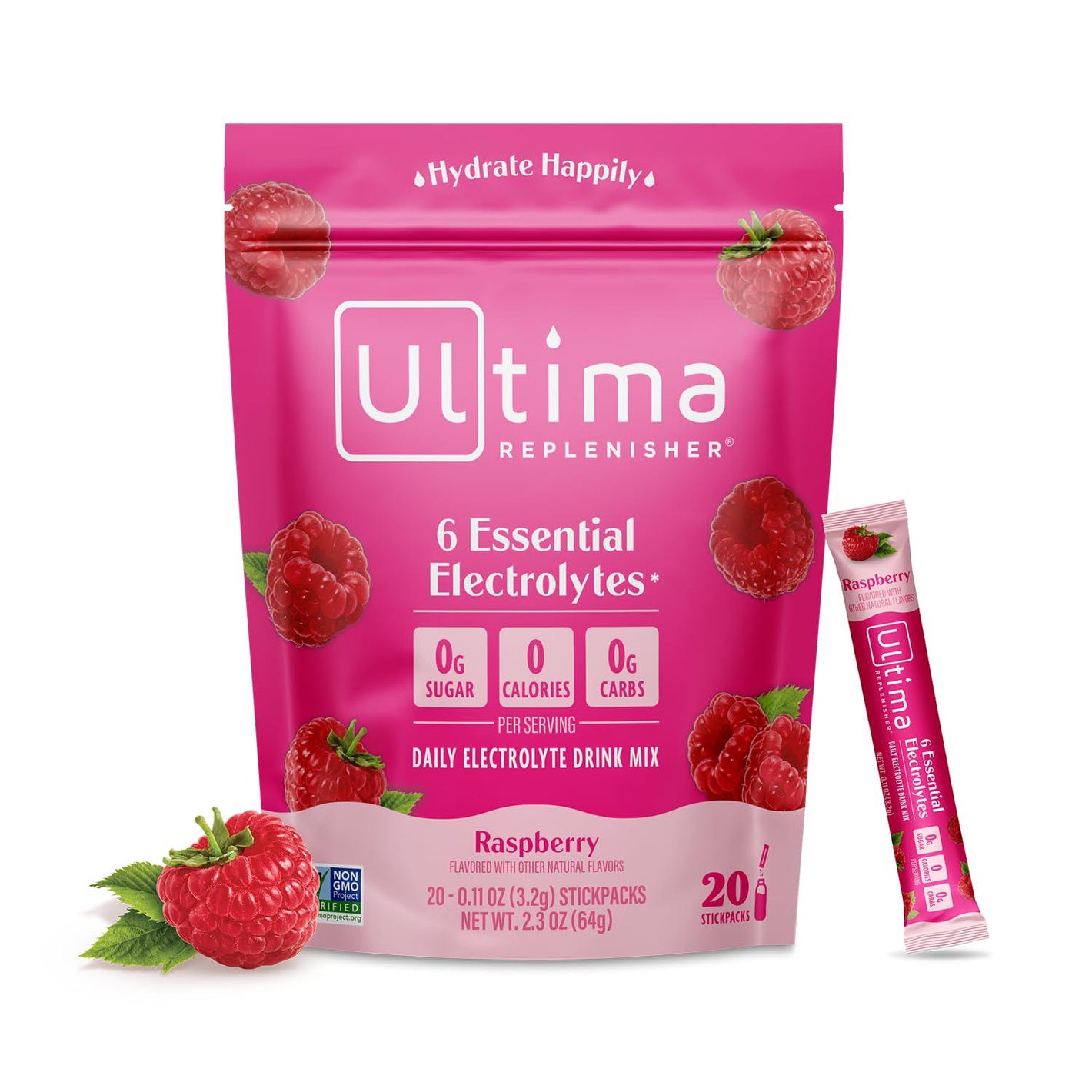 Ultima Replenisher Ultima Replenisher Daily Electrolyte Powder Drink Mix Raspberry, 20 Stickpacks Hydration Packets With 6 Key Electrolytes And Trace Minerals Keto Friendly, Vegan, Non-GMO And Sugar-Free