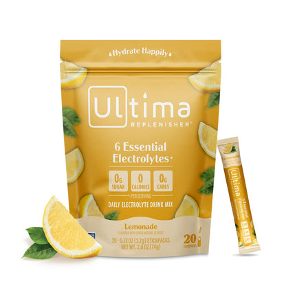Ultima Replenisher Daily Electrolyte Powder, Lemonade Flavor, 20 Stickpacks, Hydration with 6 Key Electrolytes & Trace Minerals, Keto-Friendly, Sugar-Free