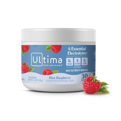 Ultima Replenisher Daily Electrolyte Powder, Blue Raspberry Flavor, 30 Servings, Hydration with 6 Electrolytes & Trace Minerals, Keto-Friendly, Vegan, Sugar-Free