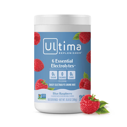 Ultima Replenisher Ultima Replenisher Daily Electrolyte Powder Drink Mix Blue Raspberry, 90 Servings Hydration Powder With 6 Electrolytes And Minerals Keto Friendly, Vegan, Non-GMO And Sugar-Free