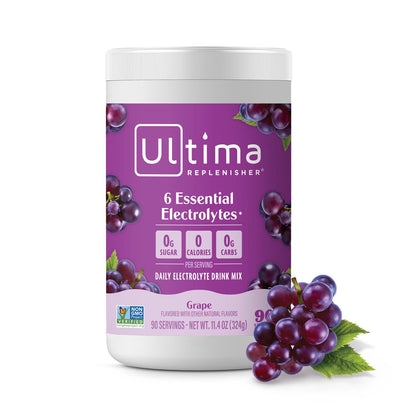Ultima Replenisher Ultima Replenisher Daily Electrolyte Powder Drink Mix Grape, 90 Servings Hydration Powder With 6 Key Electrolytes And Trace Minerals Keto Friendly, Vegan, Non-GMO And Sugar-Free