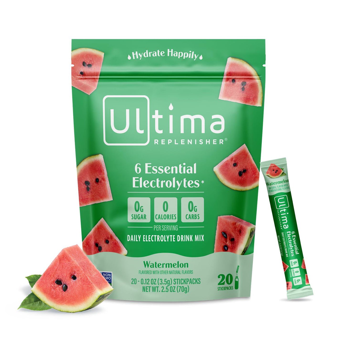 Ultima Replenisher Ultima Replenisher Daily Electrolyte Powder Drink Mix Watermelon, 20 Stickpacks Hydration Packets With 6 Electrolytes And Trace Minerals Keto Friendly, Vegan, Non-GMO And Sugar-Free