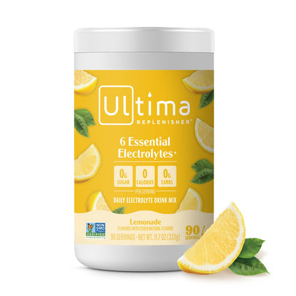 Ultima Replenisher Daily Electrolyte Powder Drink Mix, Lemonade Flavor, 90 Servings, Keto-Friendly, Vegan, Non-GMO & Sugar-Free