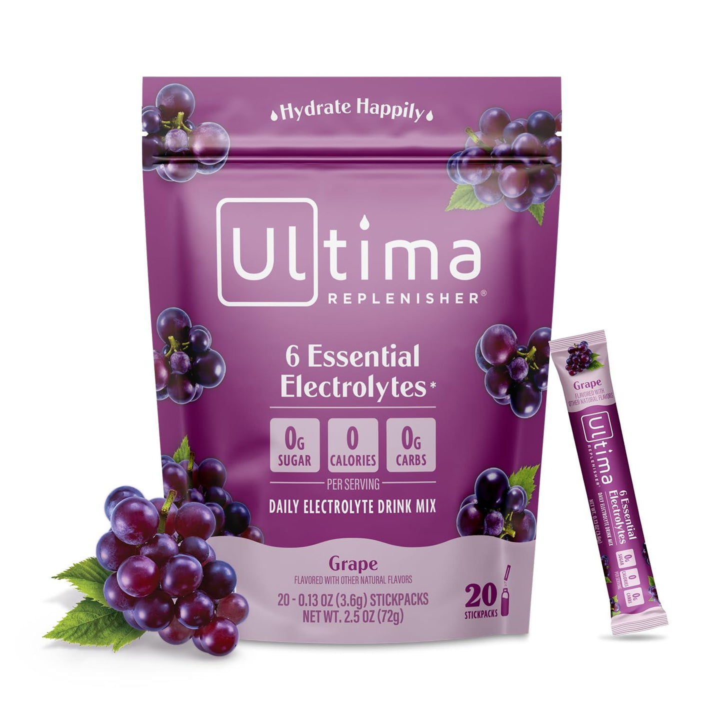 Ultima Replenisher Ultima Replenisher Daily Electrolyte Powder Drink Mix Grape, 20 Stickpacks Hydration Packets With 6 Key Electrolytes And Trace Minerals Keto Friendly, Vegan, Non-GMO And Sugar-Free