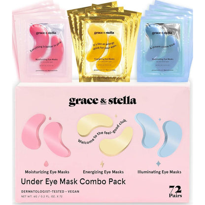 grace & stella Under Eye Mask - Reduce Dark Circles, Puffy Eyes, Undereye Bags, Wrinkles - Gel Under Eye Patches, Vegan Cruelty-Free Self Care By Grace And Stella (72 Pairs, GoldPinkBlue)24 Pair (Pack Of 3)