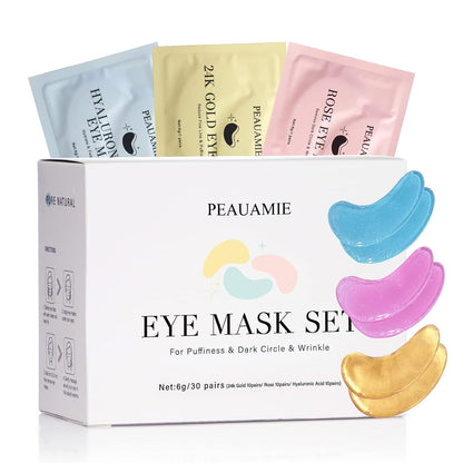 PEAUAMIE Under Eye Patches Gold And Hyaluronic Acid For Puffy Eyes,Rose Eye Masks For Dark Circles And Puffiness Skin Care Smooth Wrinkles Products 30 Pairs