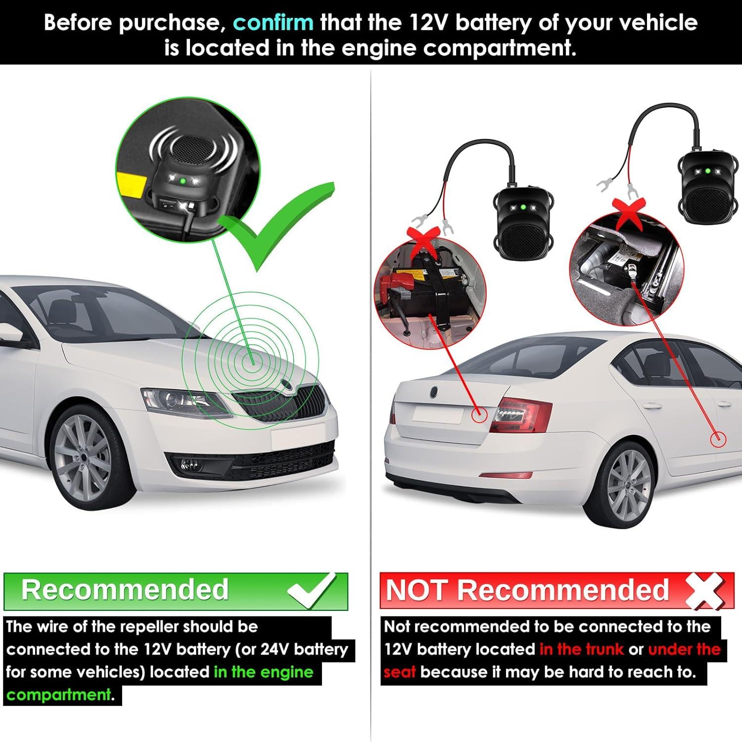 Under Hood Animal Car Repeller Rodent Electronic Repellent Ultra Sonic Rat Strobe Light Keep Mice Away From Car Pest Prevention For 12V 24V Automobile,720355994952