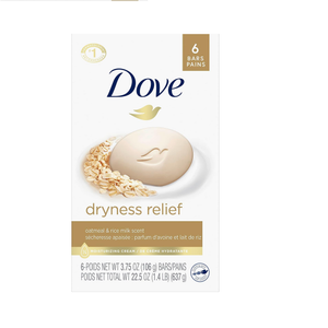 Dove Beauty Bar Dryness Relief Oatmeal & Rice Milk Soap (Pack Of 6) 106g Each