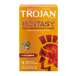 Trojan Ecstasy Ultra Ribbed Lubricated Latex Condoms 10 Count