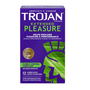 Trojan Extended Pleasure Climax Control Lubricant Lubricated Latex Condoms 12 Count