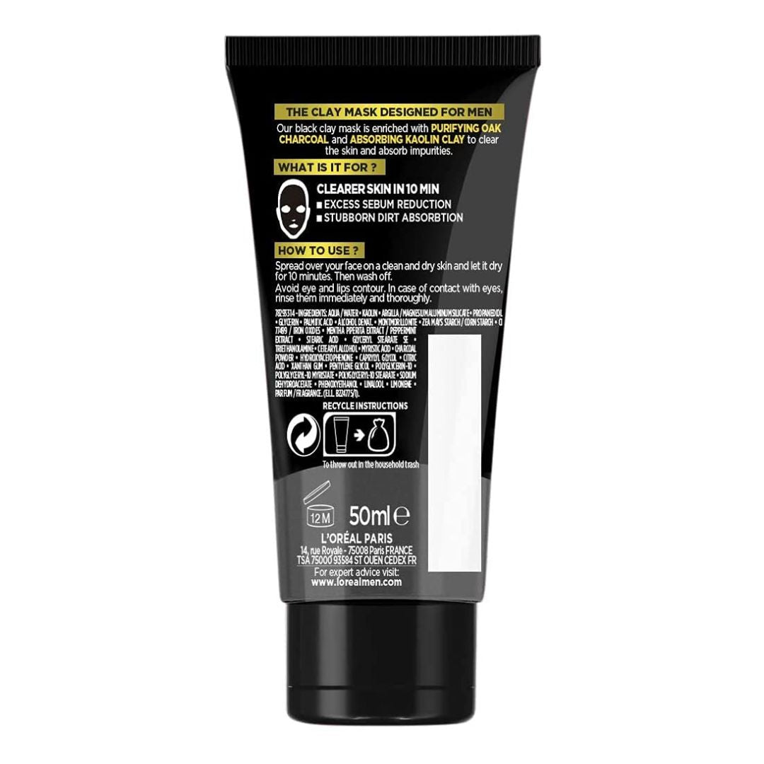 L'Oreal Paris Men Expert Pure Charcoal Kaolin Clay Purifying Clay Mask 50ml,3600523713707